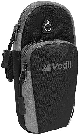 Vcall SweatProof Sports Casual Armband Arm Band Case Nylon Package Bag Key Money Card Cellphone Camera Holder 2 Pockets with Earphone Hole for Jogging Running Yoga Fitness Gym Hiking - Black