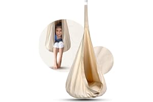 KOJANA Hängehöhle Zeltschaukel Kinder f. Drinnen & Draußen | inkl. Kissen & Tasche - ideale Maße - bis 80KG | Hängesitz Für Kinderzimmer zum Kuscheln Lesen UVM für Junge & Mädchen (Beige)