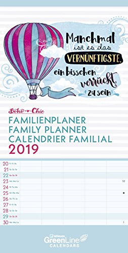 GreenLine Sheepworld Boho Familienplaner 2019 - Wandkalender, Familienkalender - 23 x 45,5 cm