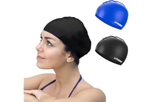 MTHGH [2 pièces] Bonnet de Bain pour Enfants, Bonnet de Natation en Silicone Filles Garçons Unisexe, Bonnet de Piscine pour Cheveux Longs