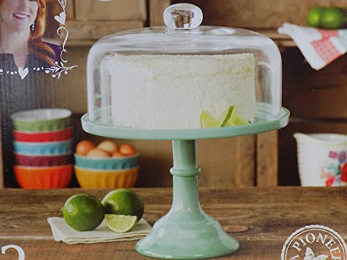 Pioneer Woman Pedestal Cake Plate & Glass Lid Jadeite Color 10 Inch by The Pioneer Woman