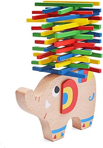 Natureich elephant Montessori wooden stack toys to enhance learning skills with colorful chopsticks / nature from 3 years on for the early motoric skills development &amp; training your child's