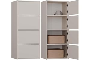 ‎CDF CDF Kommode Schrank Hochschrank mit 4 Türen und Einlegeböden - für Wohnzimmer Schlafzimmer Flur Büro – Grifflose Fronten – Modernes Design und langlebige Ausführung – Kaschmir Beige Alma