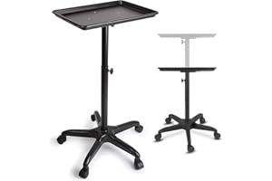 LIGHTAKAI Salon Tablett mit Rädern, Aluminiumwagen Beauty Trolley Einstellbare Höhe Rolling Salon Tray mit 360 Grad SchwenkRädern für Dental Carts Friseur Cart (Schwarz ohne Regal)