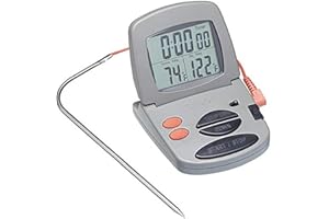 Taylor Pro Thermomètre à Viande au Four Numérique, Sonde de Cuisson d'Aliments Précise et Multi-Fonctionnelle avec Minuterie de Cuisine Numérique, Garanti 5 Ans, Plastique / Acier Inoxydable Gris