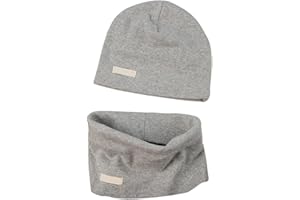 LACOFIA Baby Jungen Mädchen Beanie Mütze und Loop Schal Set Kinder Weiche 100% Baumwolle Strickmützen Kleinkind Hut und Kragen Schals