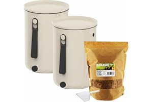 Moutta | Set de 2 Cubos Bokashi Organko 2 Blanco (9,6L) | Compostador orgánico con compactador + 1 kg de Activador de Fermentación EM-1