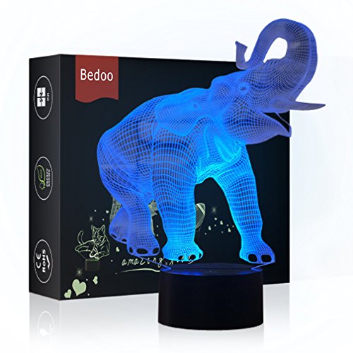 HeXie Weihnachtsgeschenk Magic Elephant Lampe 3D Illusion 7 Farben Touch-Schalter USB Einsatz LED-Licht Geburtstagsgeschenk und Party Dekoration HeXie Weihnachtsgeschenk Magic Elephant Lampe 3D Illusion 7 Farben Touch-Schalter USB Einsatz LED-Licht Geburtstagsgeschenk und Party Dekoration