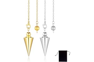CJQRL 2 Stück Metallpendel Pendel Esoterik Pendel Pendulum Orakel Esoterik Kupfer Pendel mit Kette Radiästhesie Spitze Pendulum Healing Reiki Energietherapie Meditation Tensor(Silber+Gold)