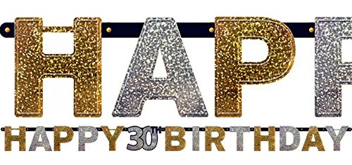 FesteFeiern® Dekoration Girlande zum 30. Geburtstag | Geburtstags Deko 30. | 8 Teile gold schwarz silber mit Luftballon | Party Deko 30 happy birthday - 2