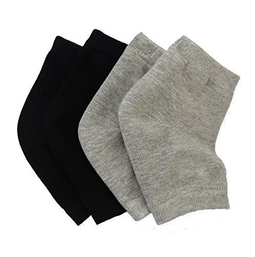 Makhry 2 Pairs Moisturising Silicone Gel Heel Socks for Dry Hard Cracked Skin Moisturizing Open Toe Comfy Recovery Socks (Black+Grey)