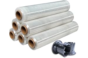 GMS GLOBAL MOVING SOLUTIONS GMS 6 Rollo de Film Estirable para Embalaje - Film Transparente de Alta Resistencia para Protección y Seguridad de Envíos y Almacenaje (Transparente, 6 Rollo + 2Tacos)