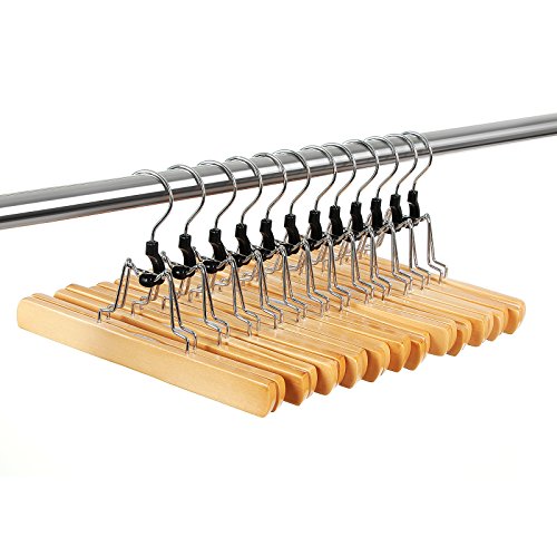 Songmics 12 Stück Hosenspanner Kleiderbügel aus Schima-Holz, Hosenbügel Rutschfest – Verchromt Haken 360 Grad drehbar CRW007-12 - 3