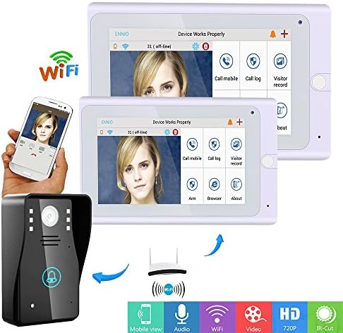 ENNIO 720P 7" WiFi Wireless Video DoorPhone intercom Doorbell IP Camera PIR IR Night Vision with 2 monitor 1 Outdoor camera