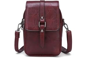 myfriday Women Vintage Crossbody Phone Bag Small Messenger Bag Shoulder Bag Handbag Wallet Purse 2 Main Pockets with Earphone Hole