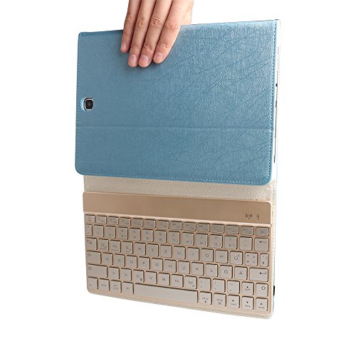BORIYUAN Samsung Galaxy Tab A 9.7 Bluetooth Tastatur (Deutsche QWERTZ) Hülle Keyboard Case-Smart Cover Leder Schutztasche mit Alu abnehmbar Bluetooth Tastatur für Samsung Galaxy Tab A 9.7 T550N / T555N, unterstützten 7 farbige Hintergrundbeleuchtung(Blau) - 9