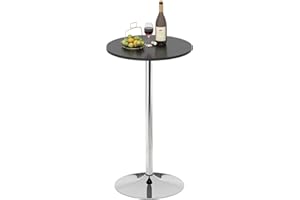 TANGZON Bar Table, 60 cm Round Bistro Table with Fixed Top, Silver Leg & Stable Base, Circular Cocktail Dining Table for Kitchen, Restaurant and Cafe (Black)