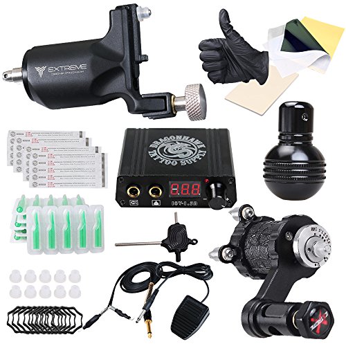Dragonhawk Extreme V2 Tattoo Kit 2 Rotary Machines Motor Gun Power Supply Disposable Needles Tips for Tattoo Artist MDJT-1