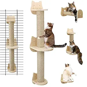 Wall Mounted Cat Scratching Post - Sisal Cat Scratcher Solid Wood Cat Wall Shelves Steps Cat Furniture for Indoor Large Cats Kittens, 38 Inch Tall Cat Scratching Post Tree in Mutil- Assembly Ways