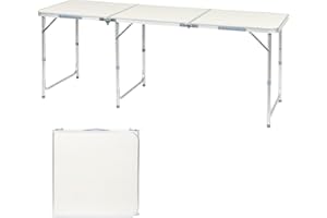 Bonnlo Table de Jardin Pliante Portable en Alliage d'Aluminium/ 3 Hauteurs Réglables/ 180x60x70cm/ Pliable pour la Terrasse, Le Camping, la Plage,Le Balcon,Le Bureau