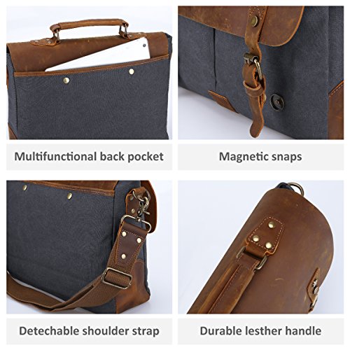 S-ZONE Vintage Segeltuch Leder Unisex Damen Herren Junge Multifunktiontasche Umh  ngetasche Henkeltaschen Laptoptasche Beutel f  r Arbeit Studium Reis