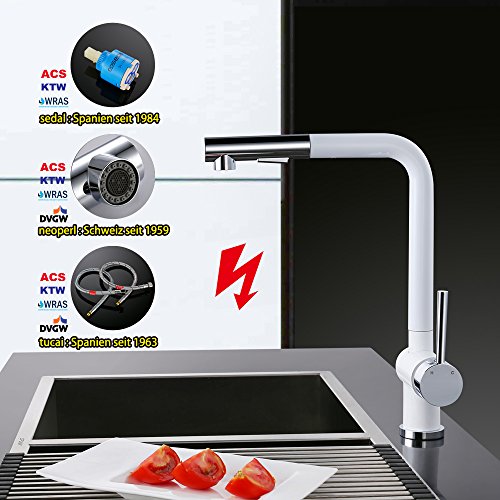 Homelody® Niederdruck Küchenarmatur Wasserhahn herausziehbar armatur mit Brause Niederdruckarmatur Spültischarmatur Einhebelmischer Spültisch Küche Mischbatterie - 4