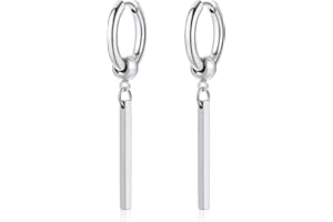 PROSTEEL Boucles d'Oreilles Homme, Créoles 12mm avec Pendantes Barres en Acier Inoxydable/Plaqué Or/Noir, Hip Hop Drop Earring, Style de Rue