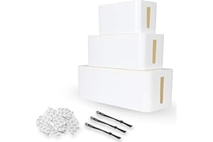 ASelected 3er-Set Kabelbox Große, Mittlere und Kleine Kabel Weiß Verstecken Box für Kabel, Kabel Organizer Box Weiß Kabel-Versteckbox mit 3 x 1m Kabelbindern und 20 x 3M Doppelseitigen Aufklebern