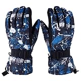 ►Cálido y cómodo: 40g 3M Forro de aislamiento Thinsulate rellenado con los guantes de esquí. Es lo suficientemente espeso como para mantener el calor de las manos en un clima frío y frío, incluso si las temperaturas bajan a -14 ° F en el esquí, el snowboard, el invierno, el senderismo. El forro es suave y cómodo para el tacto de la piel.
