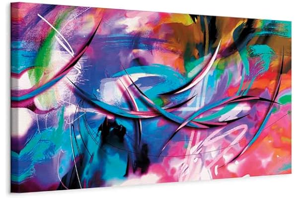 B&D XXL - Tableau décoratif abstrait 135x45 cm - Impression sur toile colorée - Décoration murale pour salon et chambre - Cadre en Bois - Bleu turquoise rose - Abstraction colorée a-A-0001-b-c