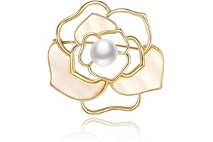GENERISCH Gimiro - Broche para mujer, diseño de camelia con brillantes y perlas, color rosa