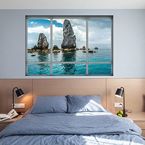 Fake Windows Underwater Rock Landscape 3D Wall Stickers Living Room Entrance Corridor Schoolroom Removable PVC 68 * 48.5 CM