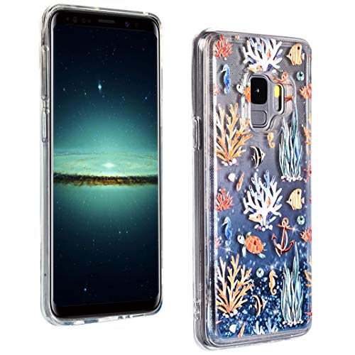Preisvergleich Produktbild Galaxy S9 Hülle Liquid Flüssige Fließend Treibsand Glitzer Cover Handyhülle Glittery aus TPU und Hart Plastik 2 in 1 Durchsichtig Schutzhülle Backcover Glitzerhülle für Samsung Galaxy S9 Case Algen