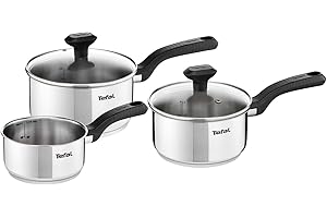 Tefal Comfort Max Batterie de cuisine 5 pièces, Casseroles 14/16/18 cm, Couvercles 16/18 cm, Acier inoxydable haute qualité, 