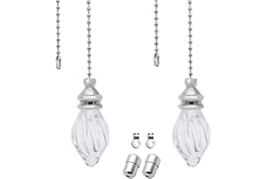 SPTwj 2 Pack Light Pull Chain Extension with Ball Chain 100cm Length for Bathroom Toilet Light/Ceiling Light Fan Switch Weight Blind Pull Cord Handle Chrome with Crystal Pendant