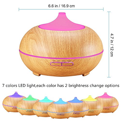 300ml Aroma Diffuser,Ultraschall Nebel Luftbefeuchter Kaltnebel Aromatherapie ätherisches Öl Düfte Diffusor Elektrische Duftlampe mit 7 LED Farbwechsel (Holzmaserung) - 3