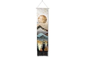 Ricemru Schmale Wandteppich Wald Baumkrone Berge Himmel Wandbehang Berggipfel Mond Vogel Nachthimmel Wandtuch Berglandschaft Wanddeko Tapestry Wandkunst Deko