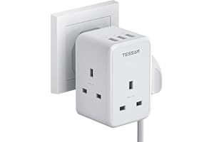 Multi Plug Extension Socket with 3 USB, TESSAN 3 Way Plug Adapter UK, Multiplug Socket Adaptor with USB Wall Charger for Home, Office, School Supplies