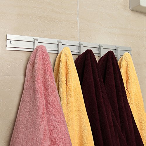 Garderobenleiste Bewegliche Kleiderhaken Cokira Garderobenhaken Mit 5 Haken Bewegliche Mehrzweckhaken Wandhaken Handtuchhalter für Kleidung Türme und Schlüssel–im Badezimmer oder Küche - 7