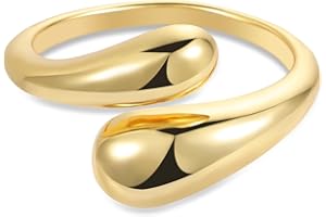 ALEXCRAFT Anillo Mujer Plata/Oro, Anillos Abierto Ajustable, Anillo Apilable, Anillos de Gota de Agua, Hipoalergénico, Acero, Oro 14 Quilates, Anillo Amistad, para Mujeres, Niñas y Hombres