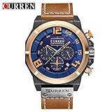 Easy Go Shopping Herren Business Lederuhren Multifunktionale Wasserdichte Uhr Casual Uhren (Color : 5)