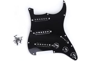 Musiclily Basic SSS Battipenna Precablato Pre-Wired Loaded Strat Pickguard con Pickup Single Coil Alnico V Set per Chitarra Elettrica Fender Strat ST, 3 strati Nero