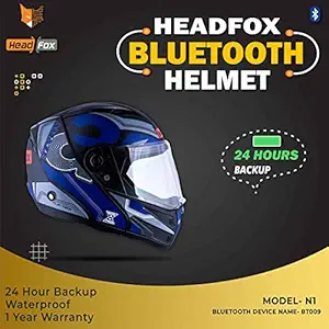 Headfox Fabric AZ Smart Bluetooth N1 Motorbike Helmet (Black & Blue)