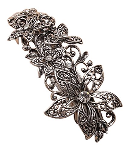 Silver Crystal Open Flower Metal Barrette
