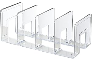 LIZEALUCKY Fermalibri, 4 Scomparti Stile Semplice Fermalibri Trasparenti Per Scaffali, Estetica Acrilica Praticità Fermalibri Ad Alta Capacità Penne Quaderni colla Organizzatore di Libri Per Ufficio Aula