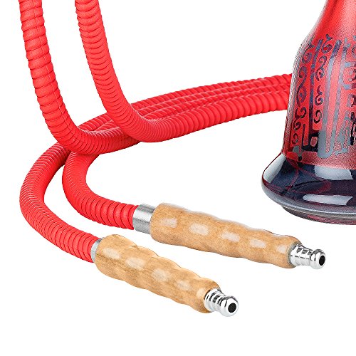 Mianova Shisha Hookah Set aus Glas: Wasserpfeife, 4 Schäuchen, Kohle, 5 Mundstücke und Zange – Rot - 5