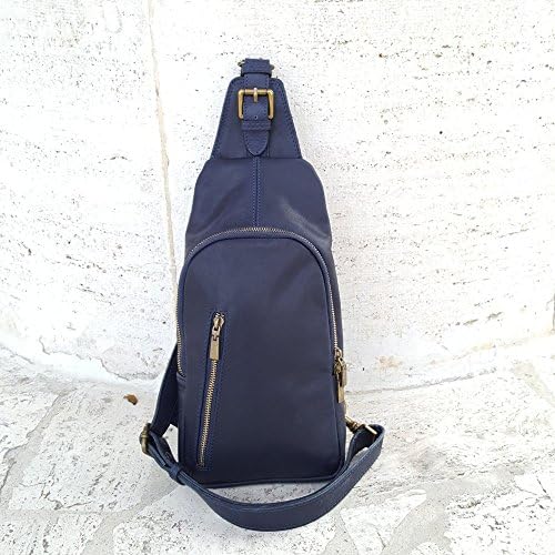 Mens leather backpack Blue