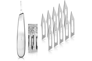 ‎MAY Set - 10 Stück Skalpellklingen Figur 25 aus Karbonstahl - Ersatzklingen einzeln steril verpackt + 1 x May - Skalpell-Halter mit rundem Hohlgriff - Edelstahl