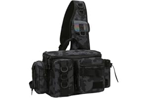 SEIWEI Sac à bandoulière de pêche – Sac à dos de transport pour canne à pêche avec grande capacité, étui de transport pour leurres et appâts, camouflage noir, Moderne