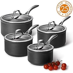 ProCook Professional Anodised - Set 4 Casseroles Compatibles Induction - Revêtement Antiadhésif - Couvercle Transparent Verre Trempé - Poignée INOX Isolante - 4 pièces